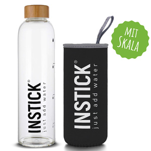 Trinkflasche 1 L aus Borosilikatglas mit Schutzhülle