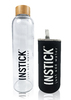 Trinkflasche 1 L aus Borosilikatglas Ansicht mit Logo